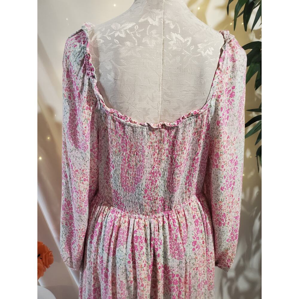 Penelope Rose Smocked Floral Ruffle Tiered Midi Dress Size XL Prairie Cottage - Picture 8 of 14